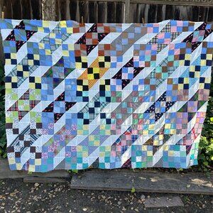 Vintage Quilt Top Scrapy Jacobs Ladder Unfinished Ready to Finish 96x66